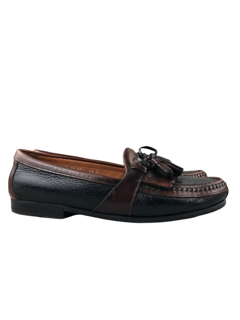 Johnston & Murphy Size 9.5M Aragon Black Brown Leather Kiltie Loafers ITALY